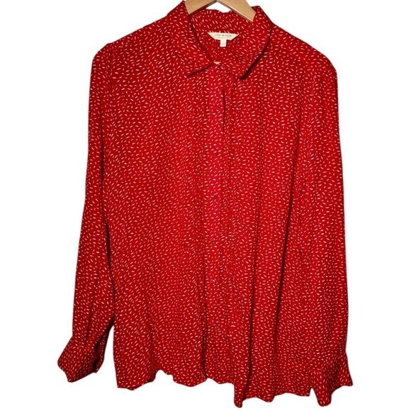 Lucky Brand Sam Button Down Shirt Long Sleeve Red White Dots Women’s Size Large - Picture 1 of 4